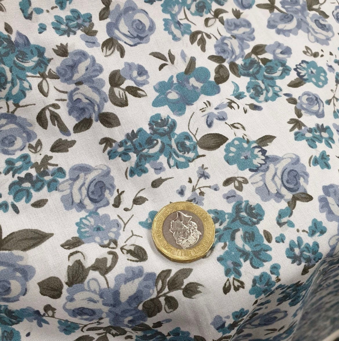 Poly Cotton Floral Fabric (45 Inches) - Blue Per Metre