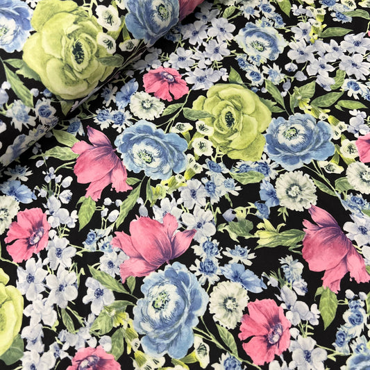 Soft Touch Lycra Stretchy Jersey Fabric (58 Inches) - Floral Multi Colour Per Metre