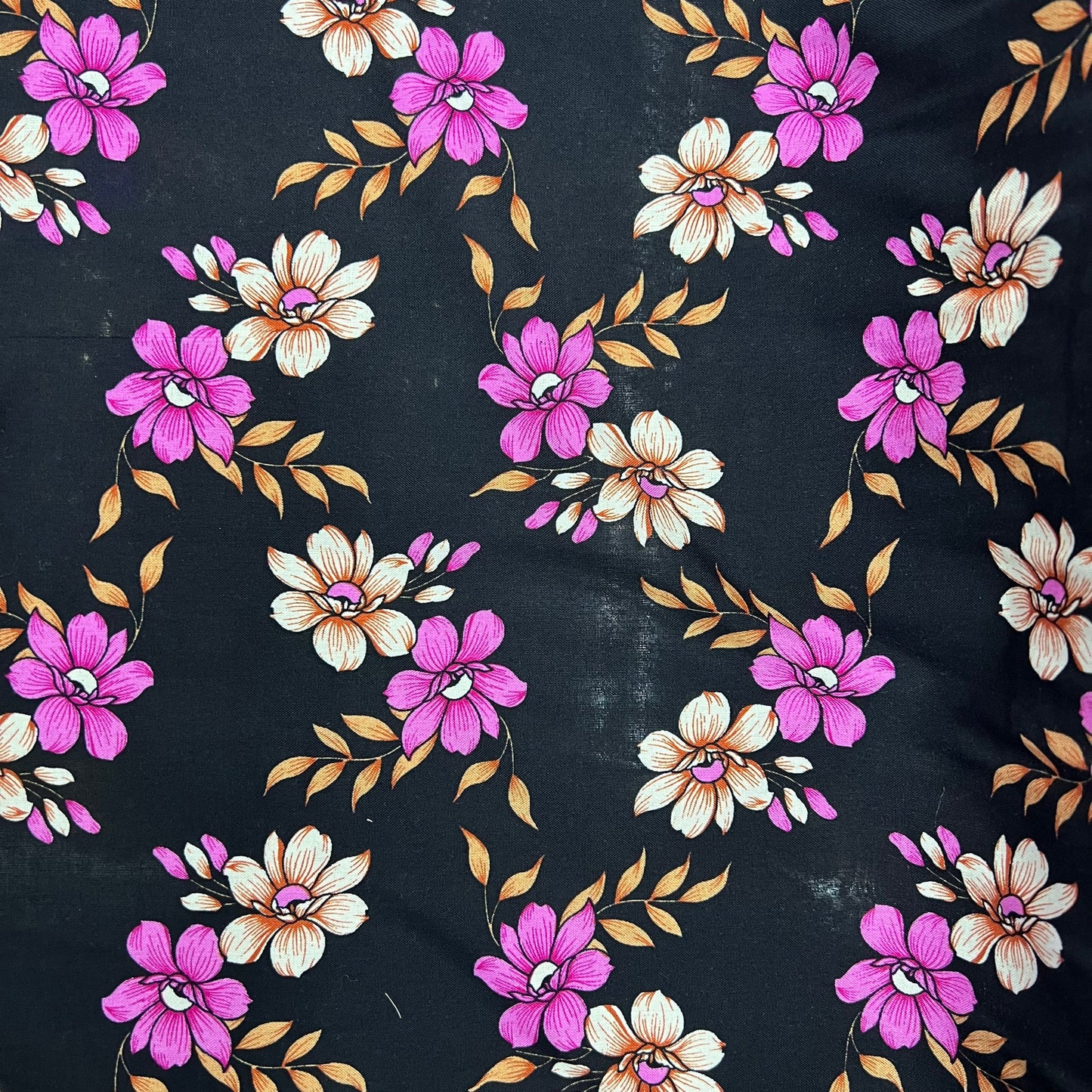 Soft Cotton Viscose Fabric (58 Inches) - Pink Black Print Floral Per Metre