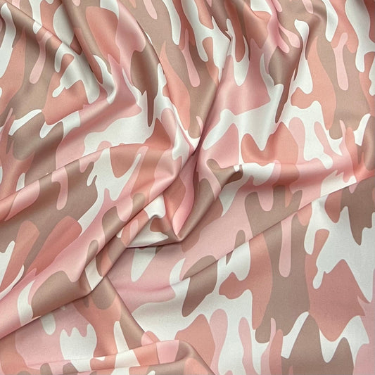 Scuba Stretch Jersey Fabric (58 Inches) - Camo Camouflage Pink Per Metre