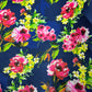 Rib Stretchy Jersey Fabric (58 Inches) - Blue Pink Floral Per Metre