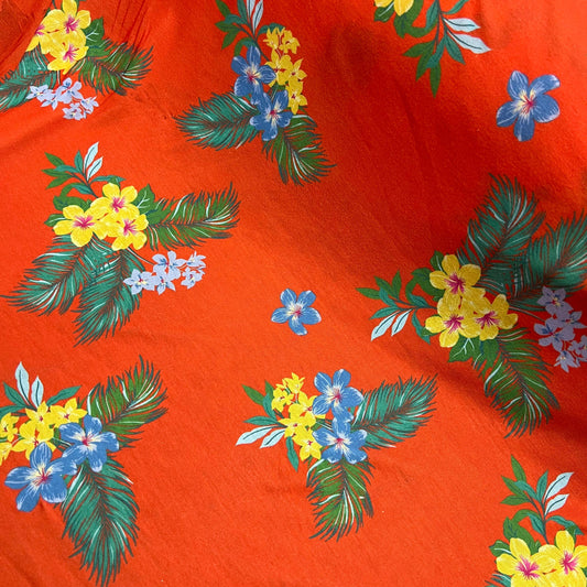 Spun Poly Polyester Soft Handled Jersey Fabric (58 Inches) - Orange Floral Per Metre