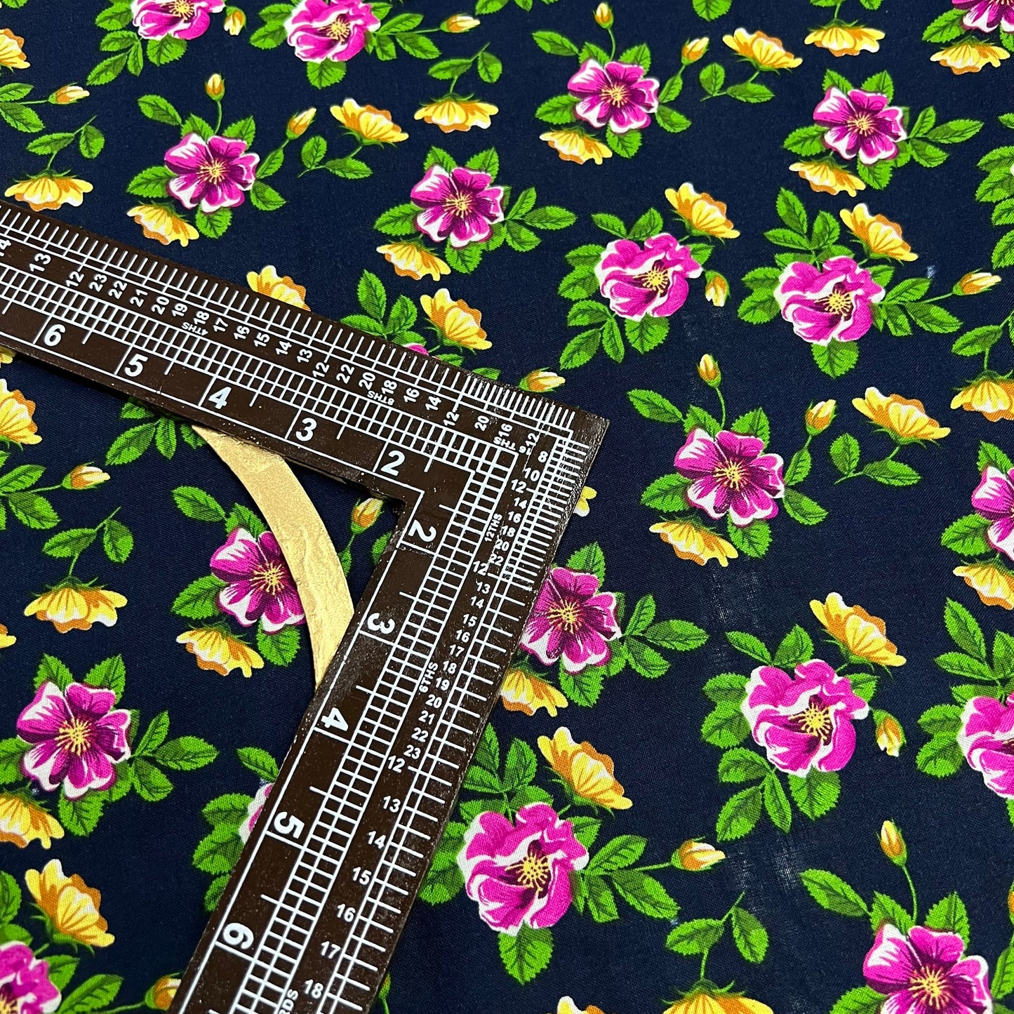 Soft Cotton Viscose Fabric (58 Inches) - Print Floral Navy Green Pink Per Metre