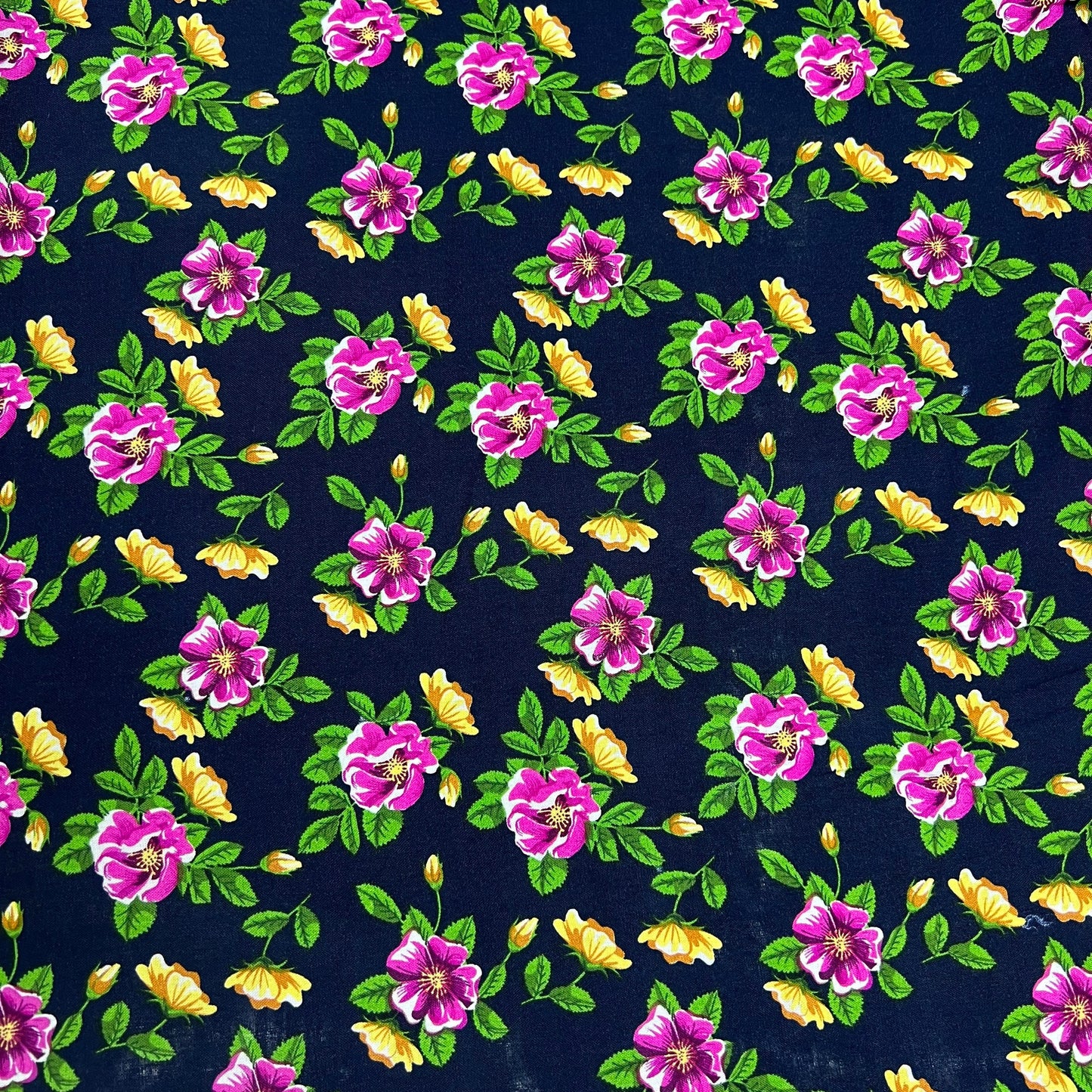 Soft Cotton Viscose Fabric (58 Inches) - Print Floral Navy Green Pink Per Metre