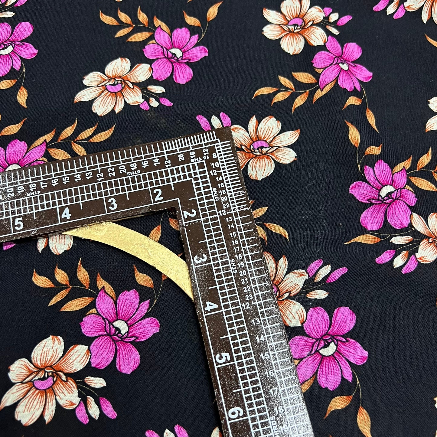 Soft Cotton Viscose Fabric (58 Inches) - Pink Black Print Floral Per Metre
