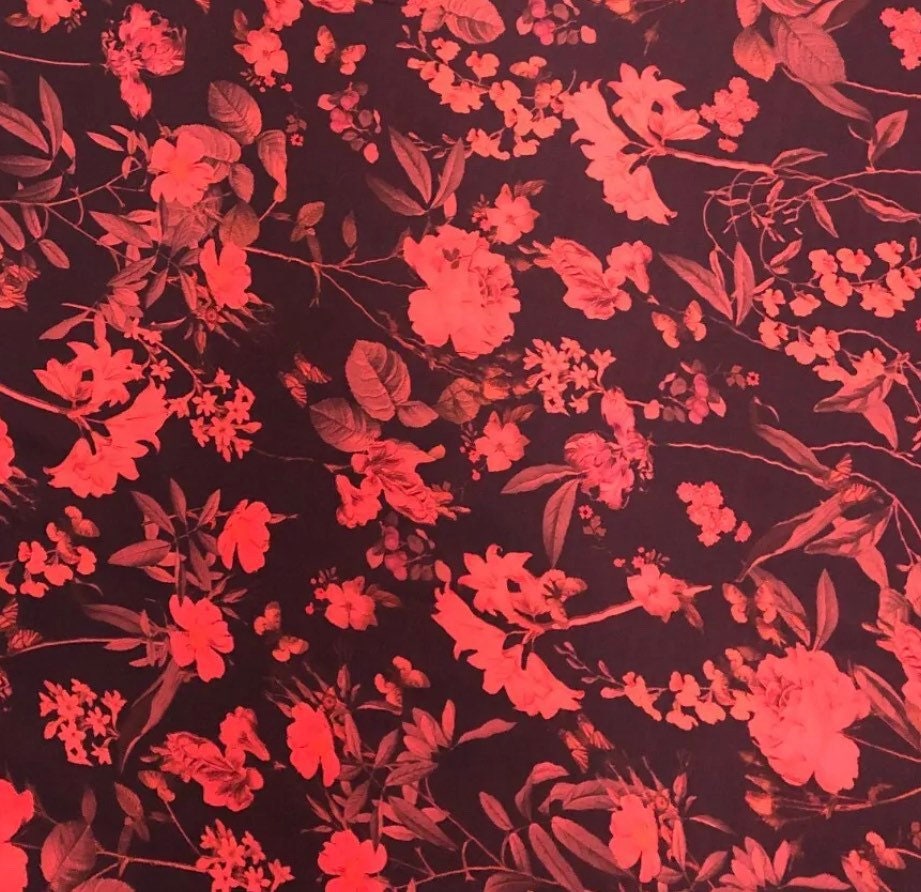 Woven Medium Crepe Fabric (58 Inches) - Floral Burgundy/Red Per Metre