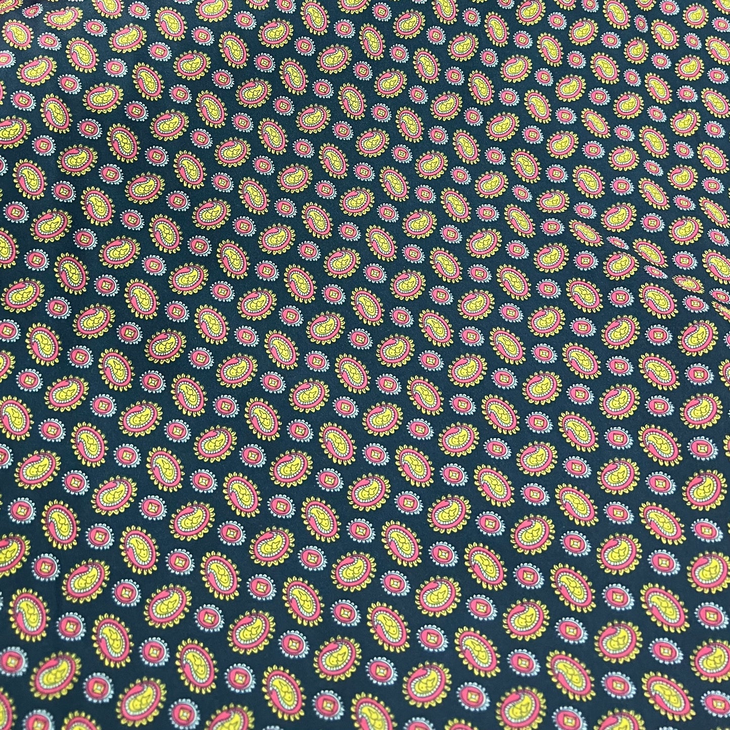 Satin Fabric (44 Inches) - Paisley Circles Navy Blue Print Per Metre