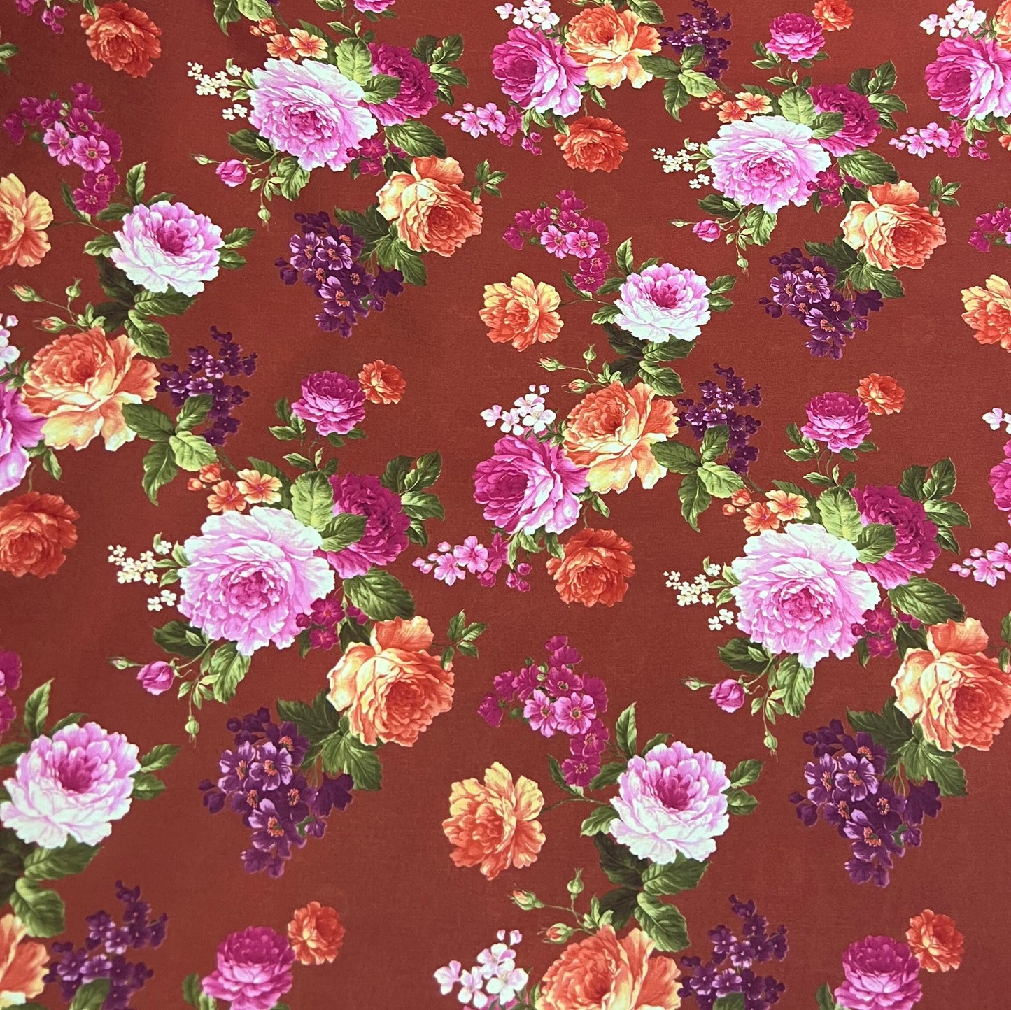 Peach Skin Fabric (58 Inches) - Floral Print Rose Per Metre