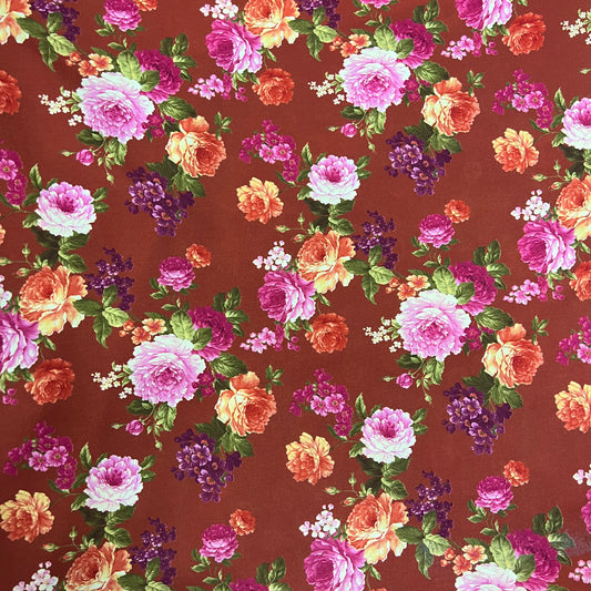 Peach Skin Fabric (58 Inches) - Floral Print Rose Per Metre