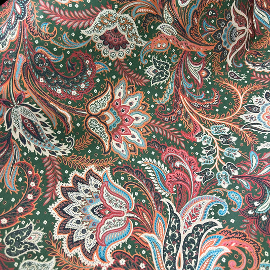 Powder Touch Fabric (58 Inches) - Green Paisley Floral Print Per Metre