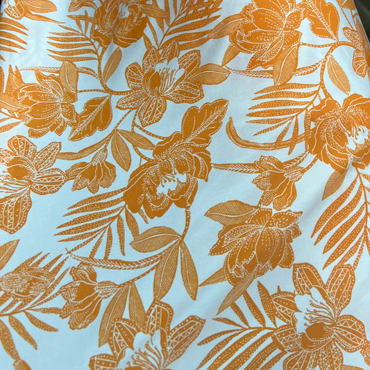 Soft Touch Spandex Stretchy Single Jersey Fabric (58 Inches) - White Orange Floral Per Metre