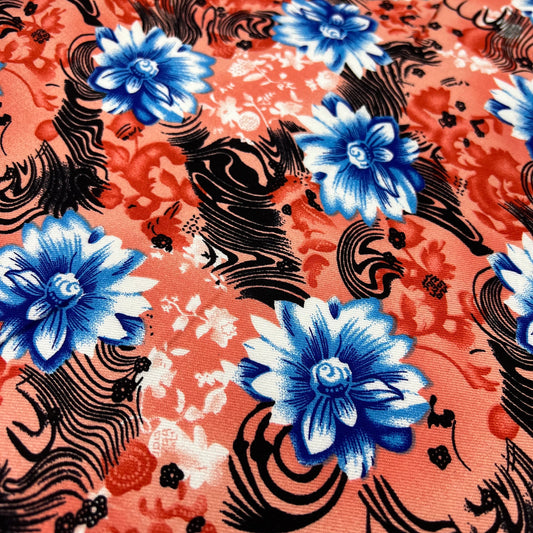 Marina Fabric (58 Inches) - Floral Orange Print Per Metre