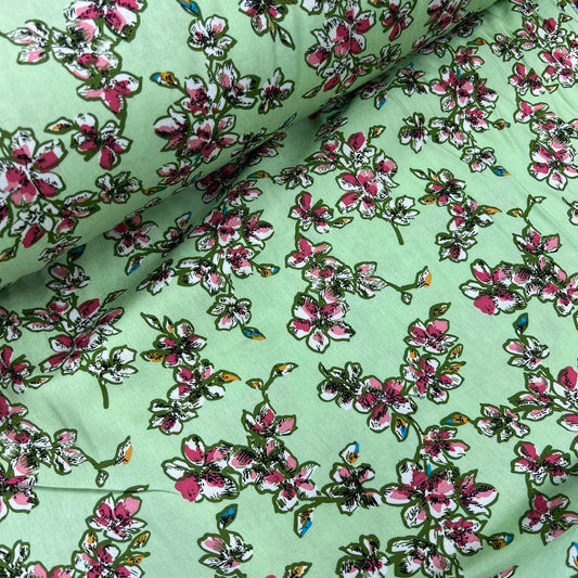 Marina Fabric (58 Inches) - Floral Alpine Green Print Per Metre