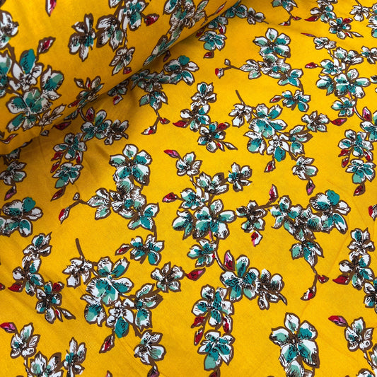 Marina Fabric (58 Inches) - Floral Alpine Yellow Print Per Metre