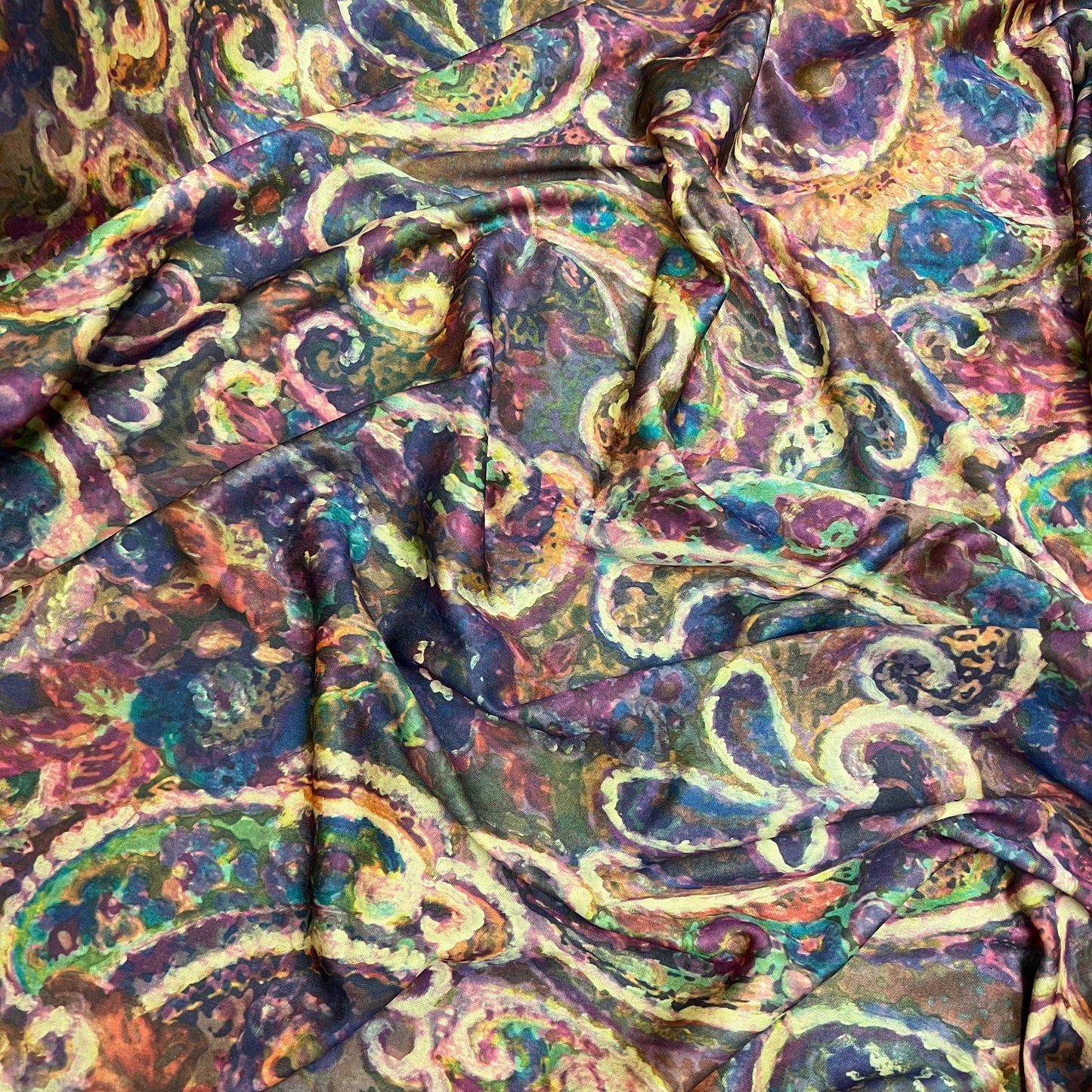 Single Jersey Fabric (58 Inches) - Paisley Multi Coloured Floral 150cm Per Metre