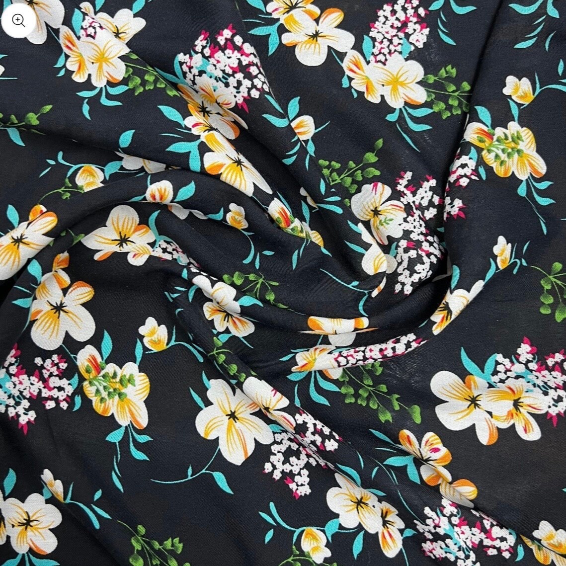 Soft Cotton Viscose Fabric (58 Inches) - Black Floral Print Per Metre