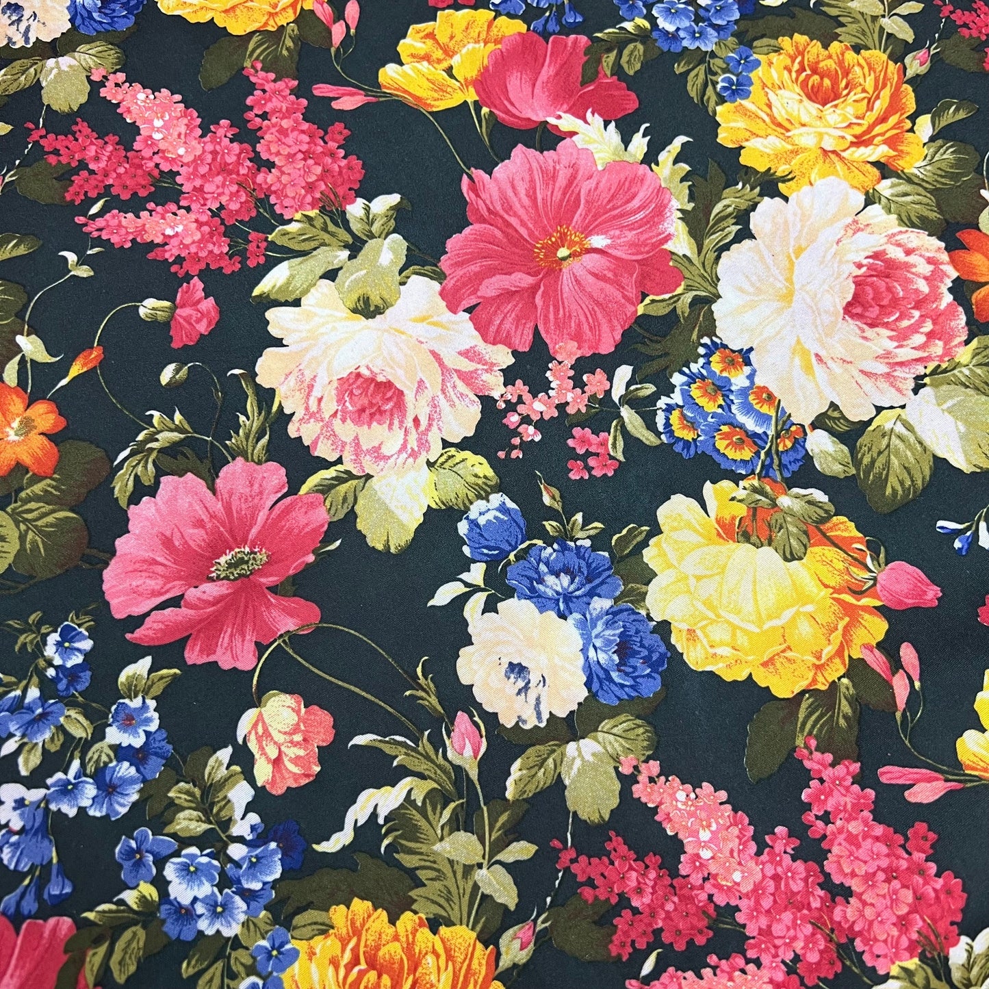 Powder Touch Fabric (58 Inches) - Multi Coloured Black Floral Print Per Metre