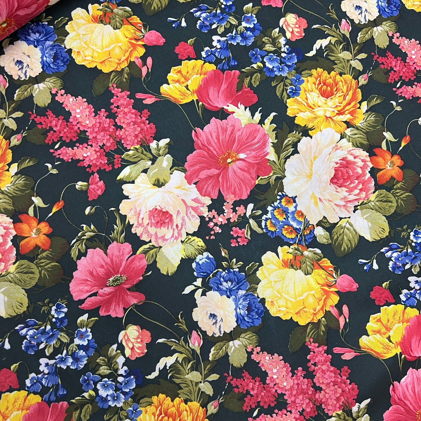 Powder Touch Fabric (58 Inches) - Multi Coloured Black Floral Print Per Metre