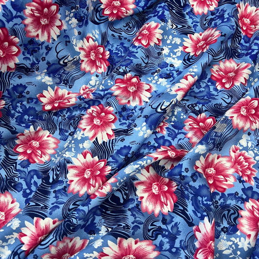 Marina Fabric (58 Inches) - Floral Blue Print  Per Metre