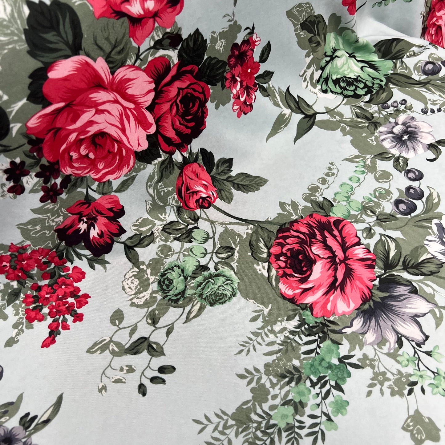 Scuba Jersey Fabric (58 Inches) - Green Red Pink Floral Print Per Metre