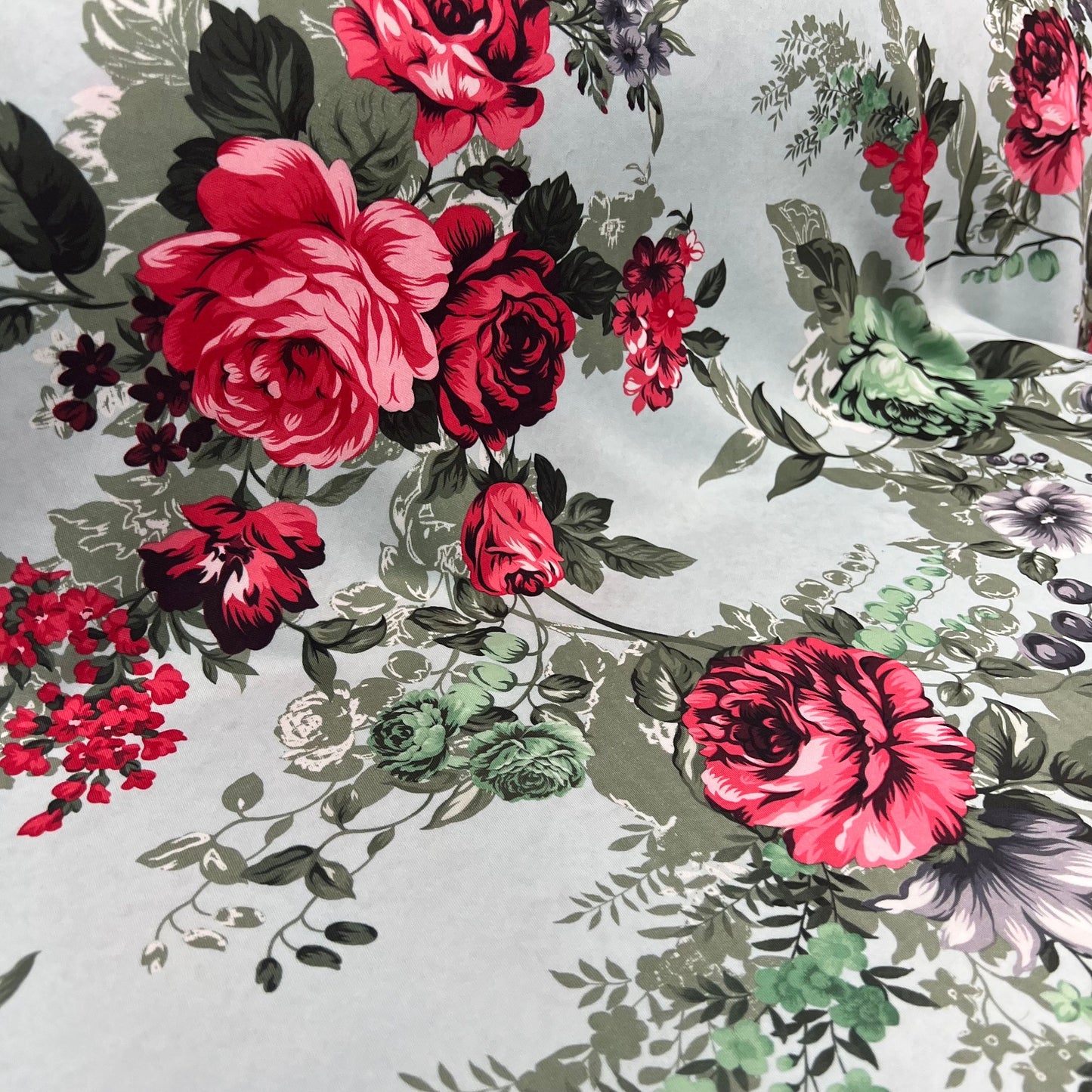 Scuba Jersey Fabric (58 Inches) - Green Red Pink Floral Print Per Metre