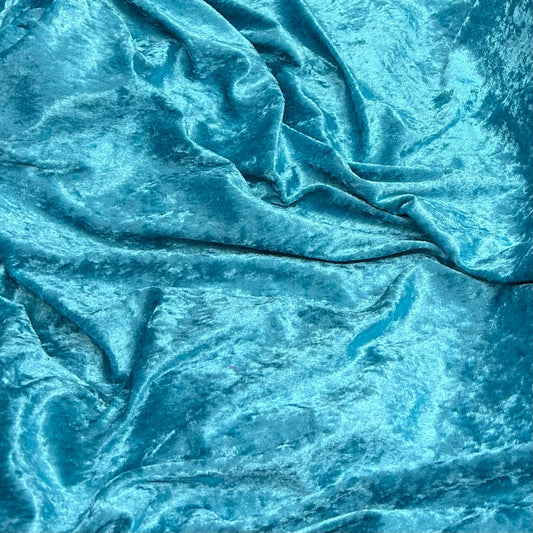 Ice Crush Stretch Velvet Fabric (58 Inches) - Turquoise Plain Per Metre