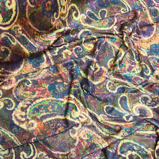 Single Jersey Fabric (58 Inches) - Paisley Multi Coloured Floral 150cm Per Metre