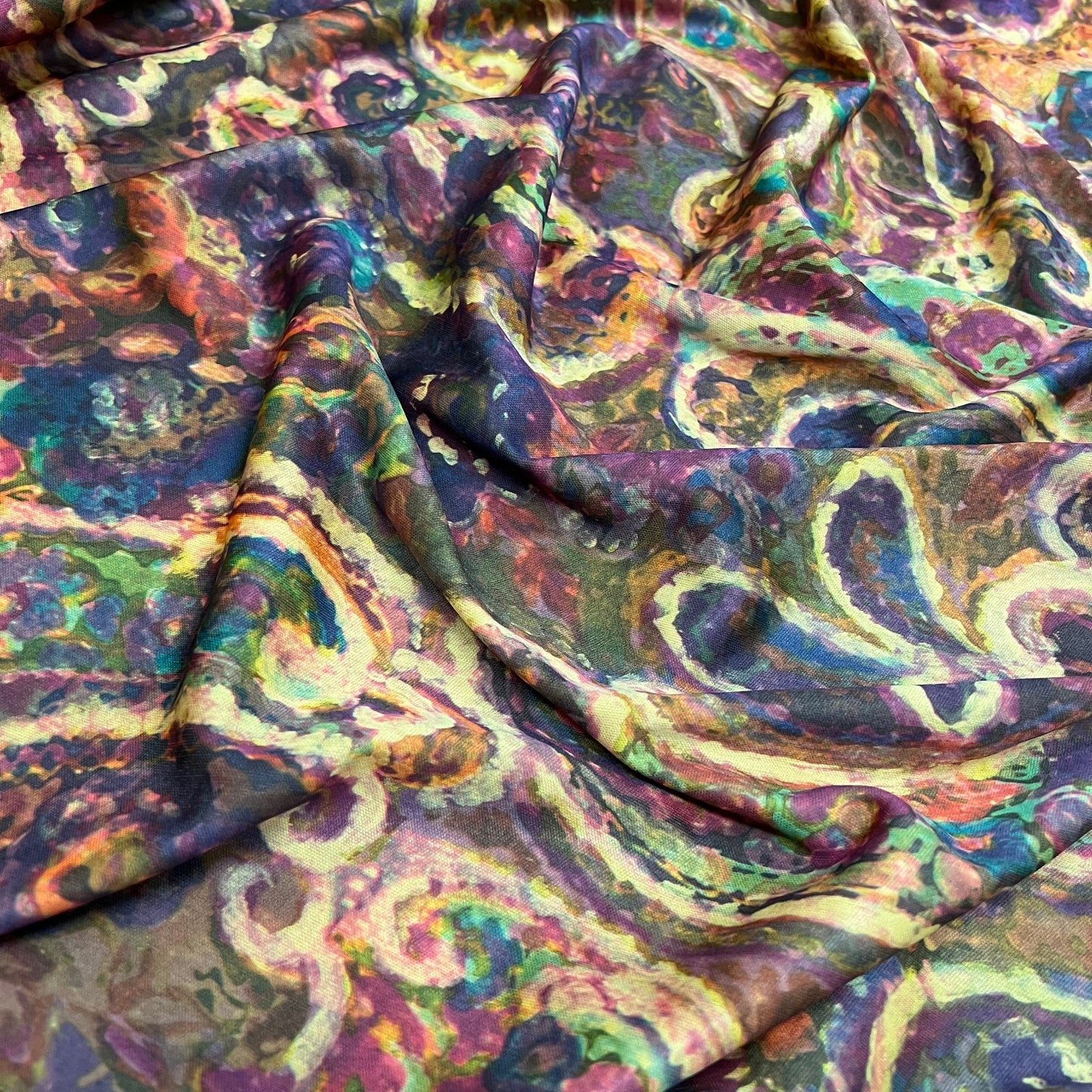 Single Jersey Fabric (58 Inches) - Paisley Multi Coloured Floral 150cm Per Metre