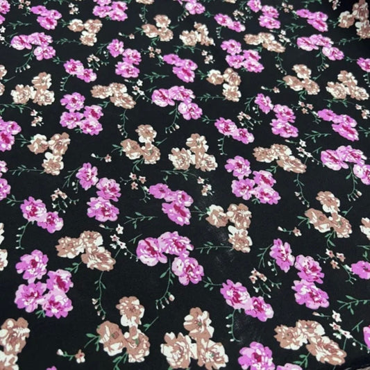Soft Cotton Viscose Fabric (58 Inches) - Black Pink Print Floral Per Metre