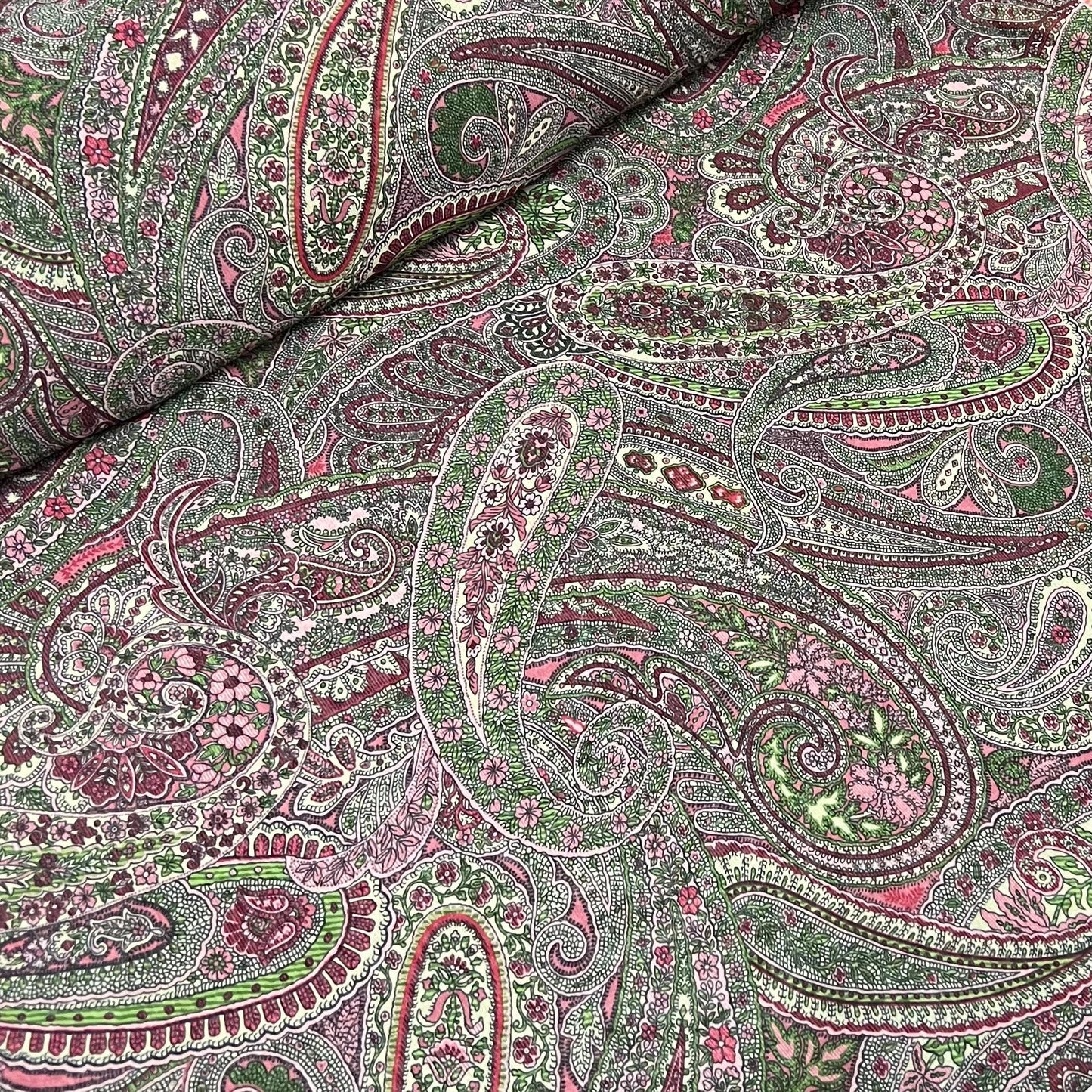 Chiffon Fabric (58 Inches) - Red Maroon Green Paisley Per Metre