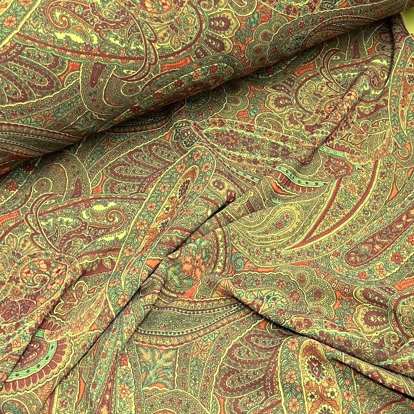 Chiffon Fabric (58 Inches) - Yellow Paisley Per Metre