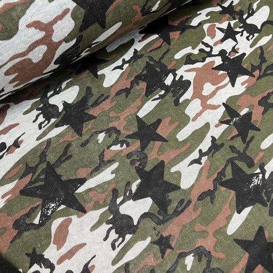 Jersey Knit Print Fabric (58 Inches) - Camo Green Camouflage Per Metre