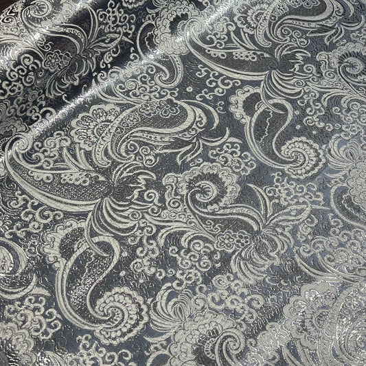 Brocade Fabric (58 Inches) - Luxury Premium Quality Floral Metallic Jacquard Blue Grey Silver Per Metre