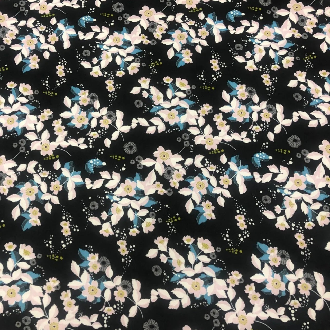 Chirimen Woven Crepe De Chine Fabric (58 Inches) - Black Multi Colour Floral Per Metre