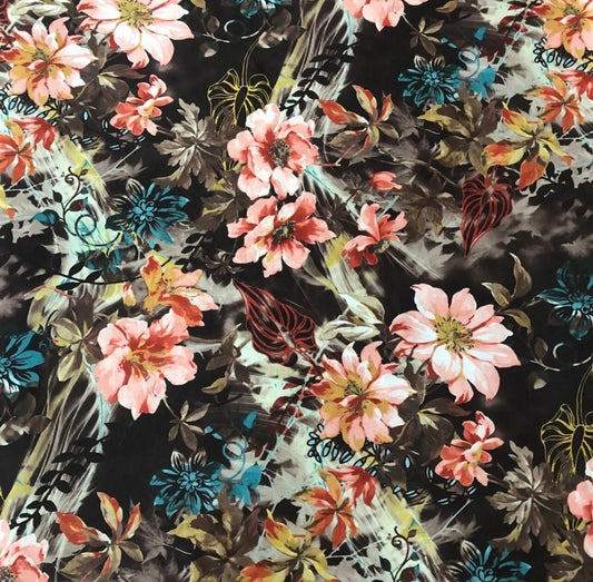 Soft Touch Stretchy Jersey Fabric (58 Inches) - Multi Colour Floral Per Metre