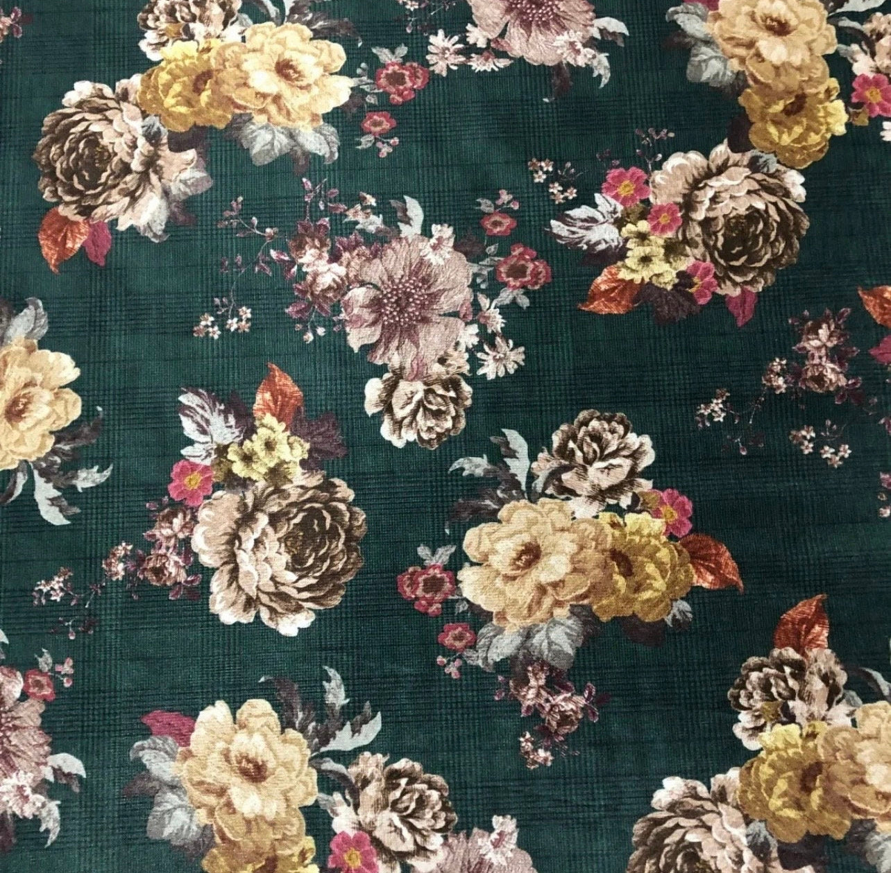 Ponte Roma Knit Jersey Fabric (58 Inches) - Green Floral & Check Per Metre